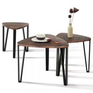Triangular Coffee Table Drink Rack Set Dark Brown