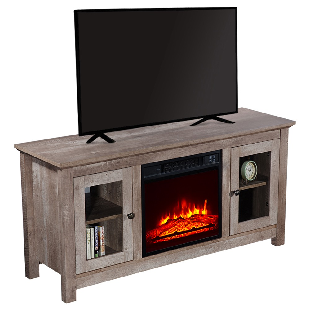 ZOKOP 51 Inch Log TV Cabinet 18 Inch Fireplace Black