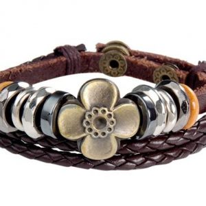 Punk Style Trendy Clover Decoration Leather Bracelet M.